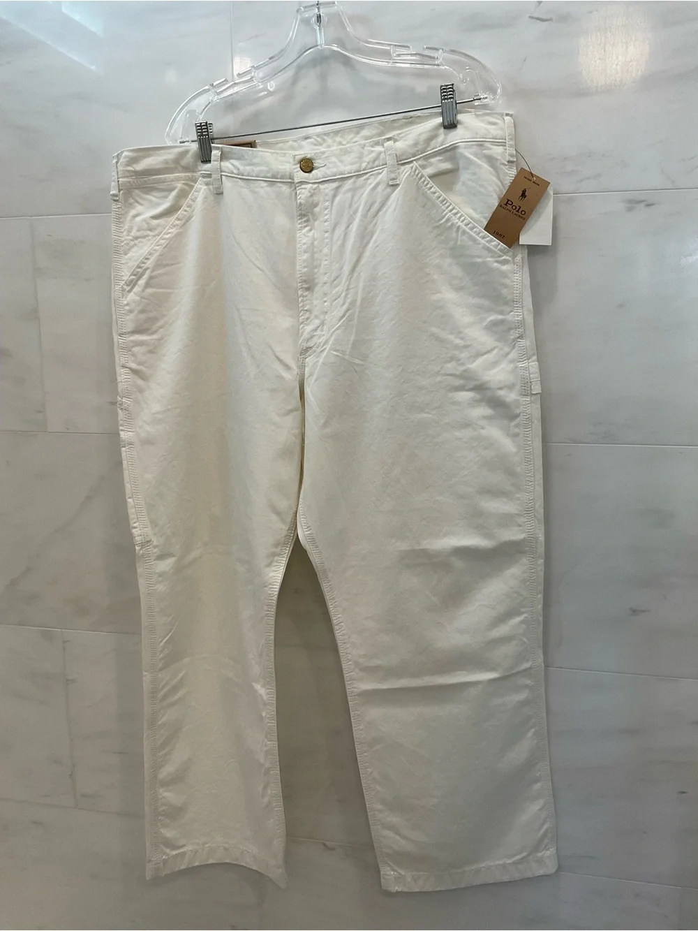 Polo Ralph Lauren Deckwash White Dungaree Fit Twill Carpenter Pants sz 38-30 T73